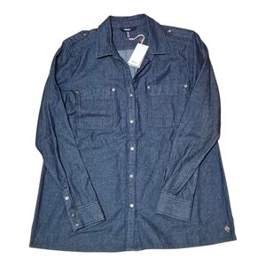 Hatley Womens Dark Wash Denim Button-Up Shirt Medium